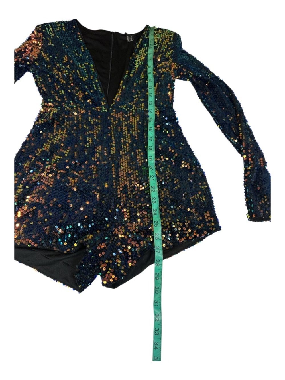 Sequin Romper Small Multicolor Deep V Long Sleeve Party - Picture 9 of 11